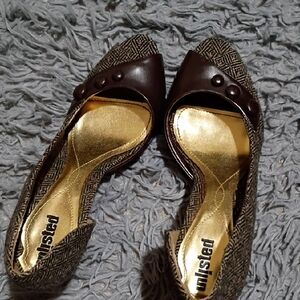 Unlisted Brown Peep-Toe Flats with Gold Insole